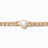 Gold-tone Pearl Heart Choker Necklace 