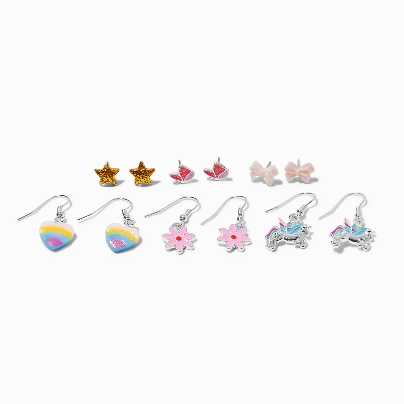 Mixed Pastel Butterfly Studs & Drop Earrings Set - 6 Pack