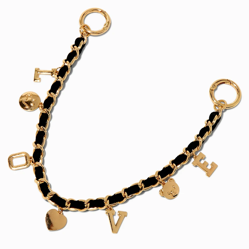 "Love" Charmy Black & Gold-tone Woven Chain Bag Charm