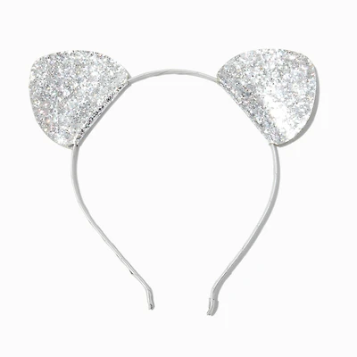 Silver Glitter Cat Ear Headband