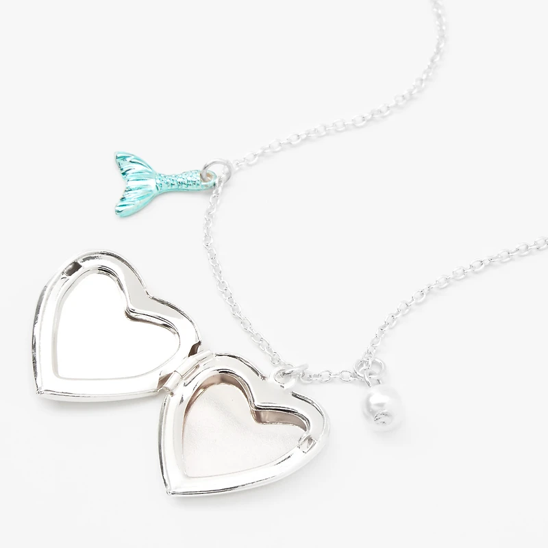 Silver Mermaid Heart Locket Pendant Necklace
