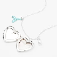 Silver Mermaid Heart Locket Pendant Necklace