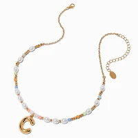 Gold-tone Bubble Initial Pastel Beaded Pendant Necklace