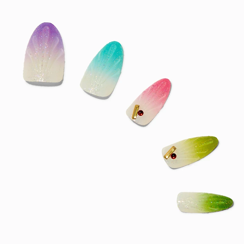 Holographic Seashell Long Almond Vegan Faux Nail Set - 24 Pack