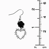 Black Rose Barbed Wire Heart 1" Drop Earrings 