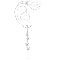 Silver-tone Cubic Zirconia Butterflies Linear Drop Earrings