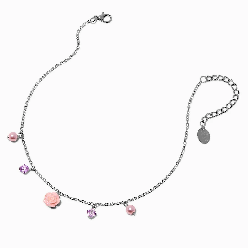 Claire's Club Pink Rose & Pearl Charm Necklace