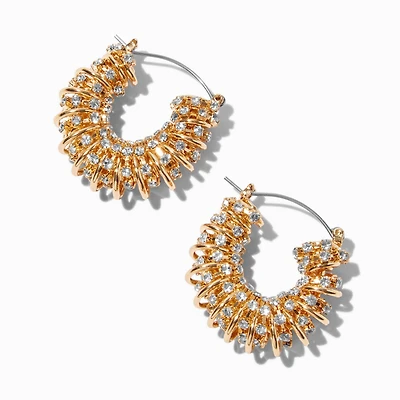 Gold-tone Twisted Crystal 15mm Hoop Earrings