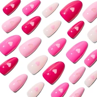 Pink Heart Long Almond Vegan Faux Nails - 24 Pack