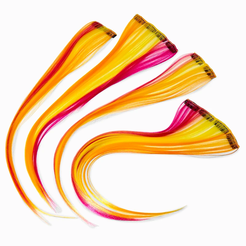 Red & Orange Faux Hair Clip In Extensions - 4 Pack
