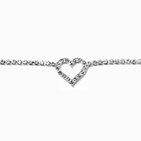 Silver-tone Rhinestone Heart Pendant Choker Necklace 