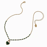 Green Heart Pearl Chain Pendant Necklace
