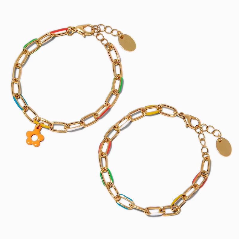 Orange Daisy Multi Link Chain Bracelets - 2 Pack