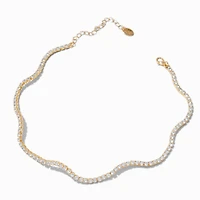 Gold-tone Cubic Zirconia Wiggle Tennis Choker Necklace