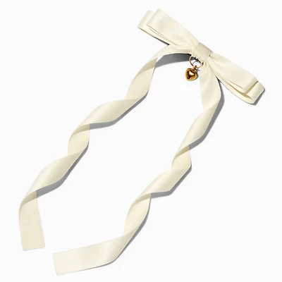 T H E M E x Claire's White Long Tail Gold-tone Heart Charm Hair Bow Clip