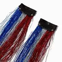 Red, White, & Blue Tinsel Faux Hair Clip In Extensions - 2 Pack