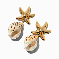 Gold-tone Starfish & Shell Drop Earrings