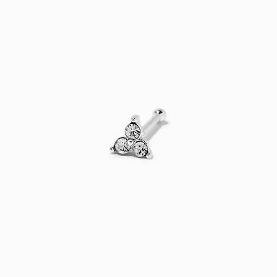 22G Sterling Silver Tri-Ball Crystal Nose Stud