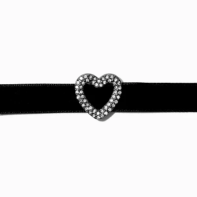 Silver-tone Crystal Heart Pendant Black Velvet Choker Necklace