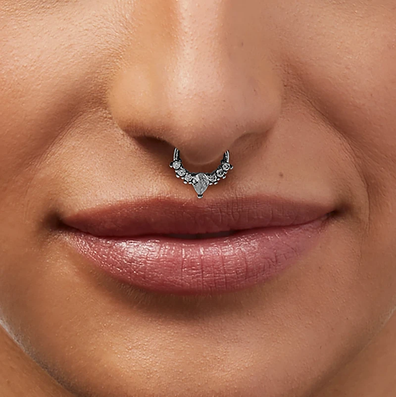 16G Silver-tone Stainless Steel Crown Septum Nose Hoop - 3 Pack