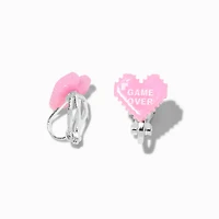 "Game Over" Heart Clip-On Stud Earrings