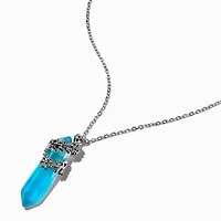 Flower-Wrapped Blue Glow In The Dark Mystical Gem Pendant Necklace
