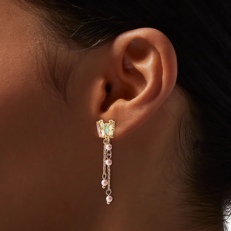 Pink Butterfly Fringe Drop Earrings