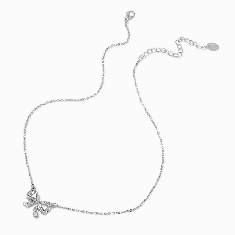 Silver-tone Crystal Bow Pendant Necklace