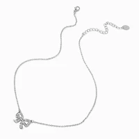Silver-tone Crystal Bow Pendant Necklace
