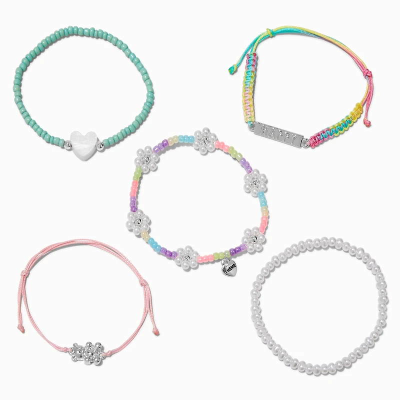 T H E M E x Claire's ''Happy'' Beaded Bracelet Set - 5 Pack