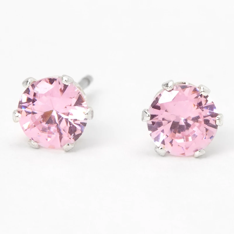 Pink Cubic Zirconia 5mm Round Stud Earrings