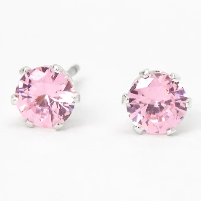Pink Cubic Zirconia 5mm Round Stud Earrings