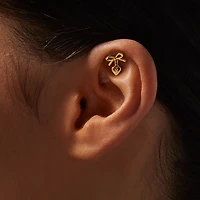 Gold-tone Sterling Silver Bow Heart 22G Threadless Flat Back & Clicker Helix Earrings - 3 Pack