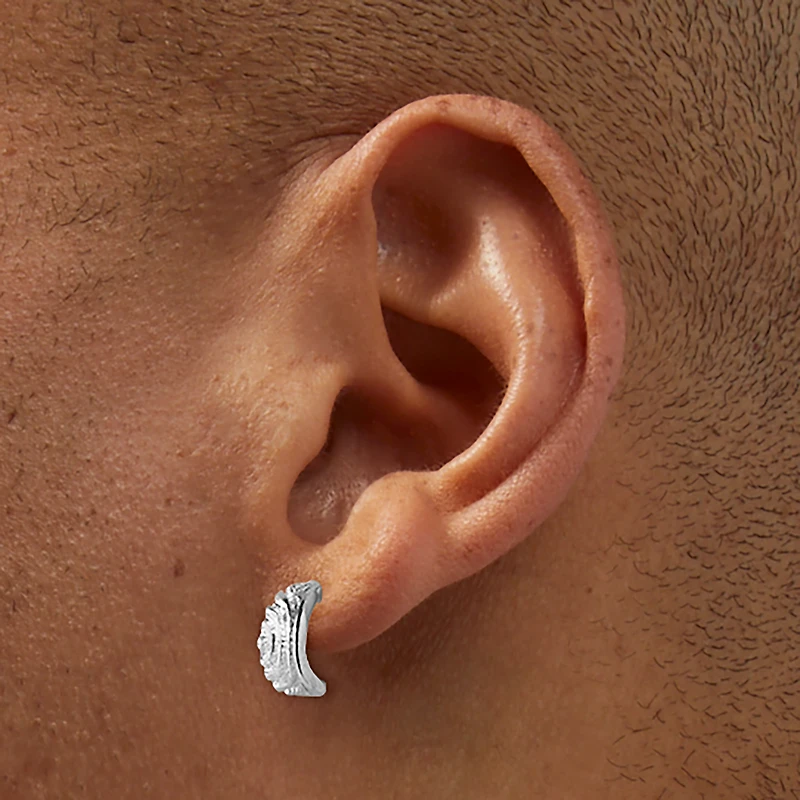 Silver-tone Textured Half Hoop Earrings