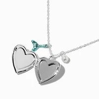 Mermaid Glitter Heart Locket Pendant Necklace
