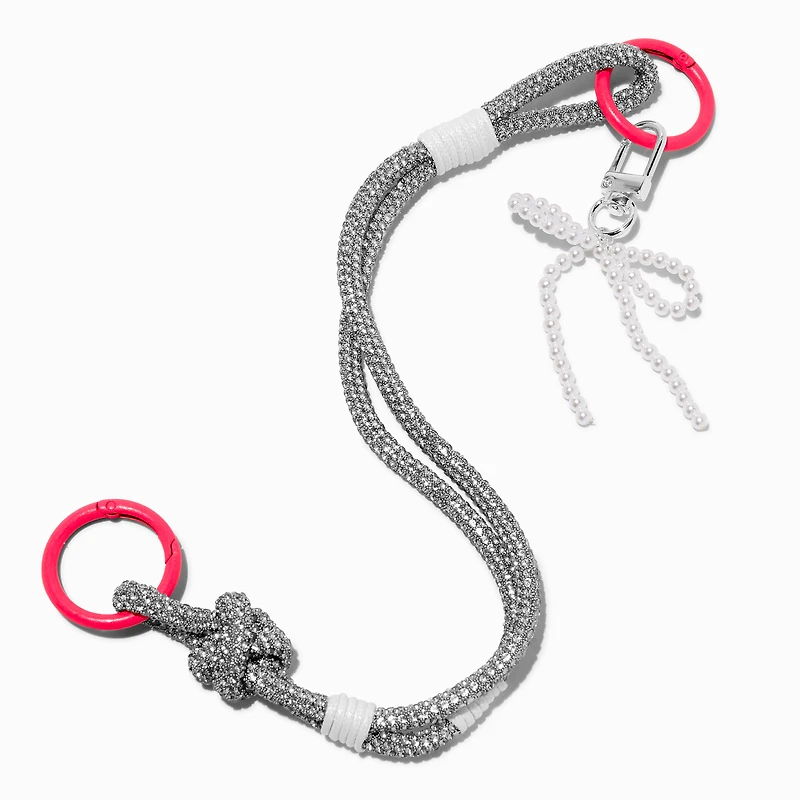 Silver Rhinestone Bow Bag Charm