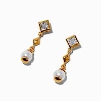 C LUXE by Claire's 18kt Gold Plated Cubic Zirconia Square & Pearl Micro Drop Earrings