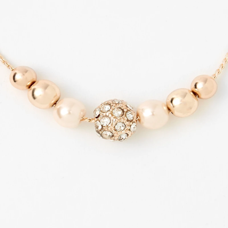 Rose Gold-tone Crystal Fireball & Pearl Bolo Bracelet