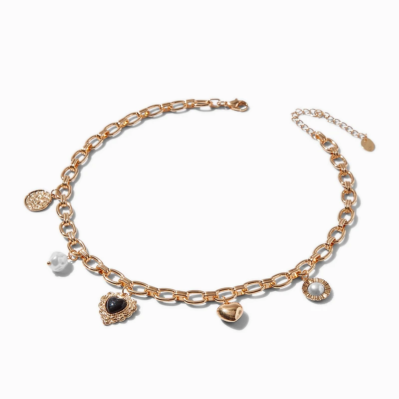 Gold-tone Retro Charm Necklace 