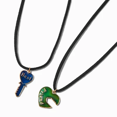Best Friends Mood Lock & Key Pendant Black Cord Necklaces - 2 Pack