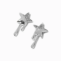 Silver-tone Crystal Dripping Star Stud Earrings