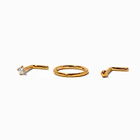 18G 18k Yellow Gold Plated Titanium Stud & Hoop Nose Jewelry Set - 3 Pack