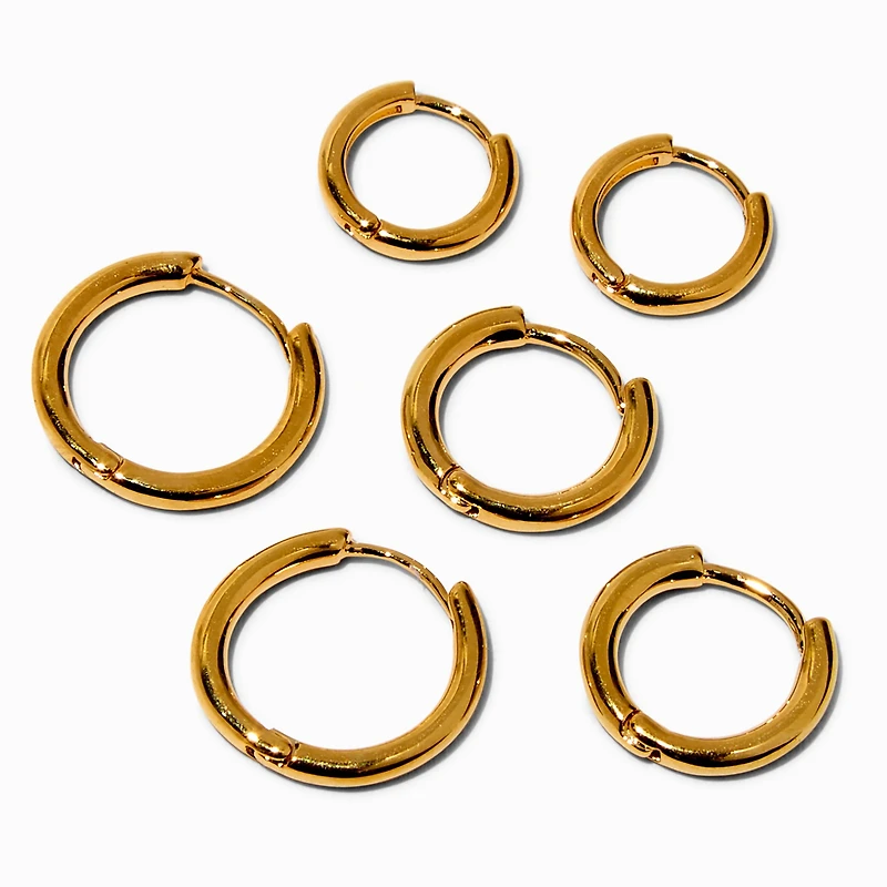C LUXE by Claire's 18kt Gold Plated 8mm, 10mm, & 12mm Hoop Earrings - 3 Pack