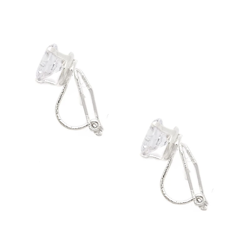 Silver-tone Cubic Zirconia Round 7mm Clip-On Earrings