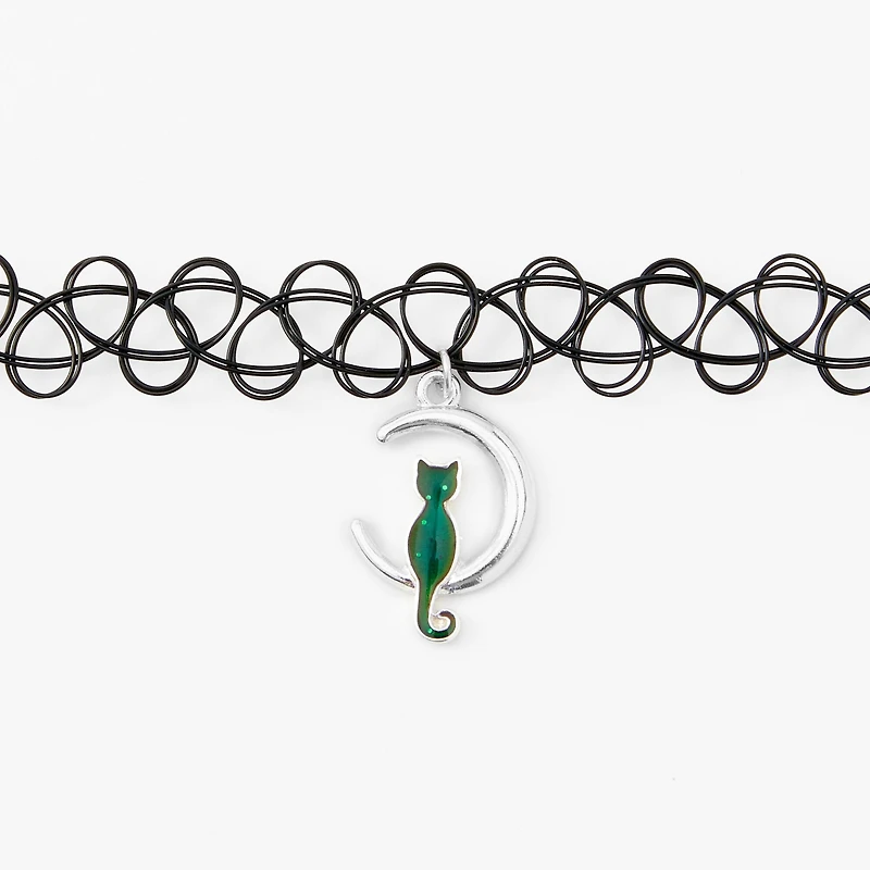 Black Cat Mood Tattoo Choker Necklace