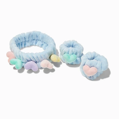 Pastel Hearts Makeup Bow Headwrap & Face Washing Wrist Bands - 3 Pack