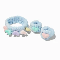 Pastel Hearts Makeup Bow Headwrap & Face Washing Wrist Bands - 3 Pack