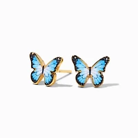 18kt Gold Plated Blue Monarch Butterfly Stud Earrings