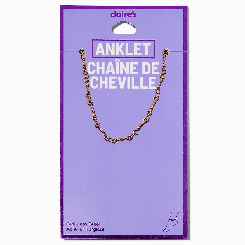Gold-tone Stainless Steel Notched Chain Anklet