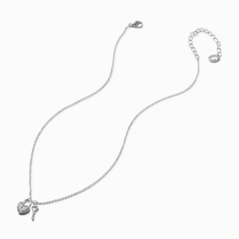 Silver-tone Crystal Lock & Key Pendant Necklace